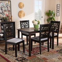 Baxton Studio RH310C-Grey/Dark Brown-5PC Dining Set Jackson Modern and Contemporary Grey Fabric Upholstered and Espresso Brown Finished Wood 5-Piece Dining Set